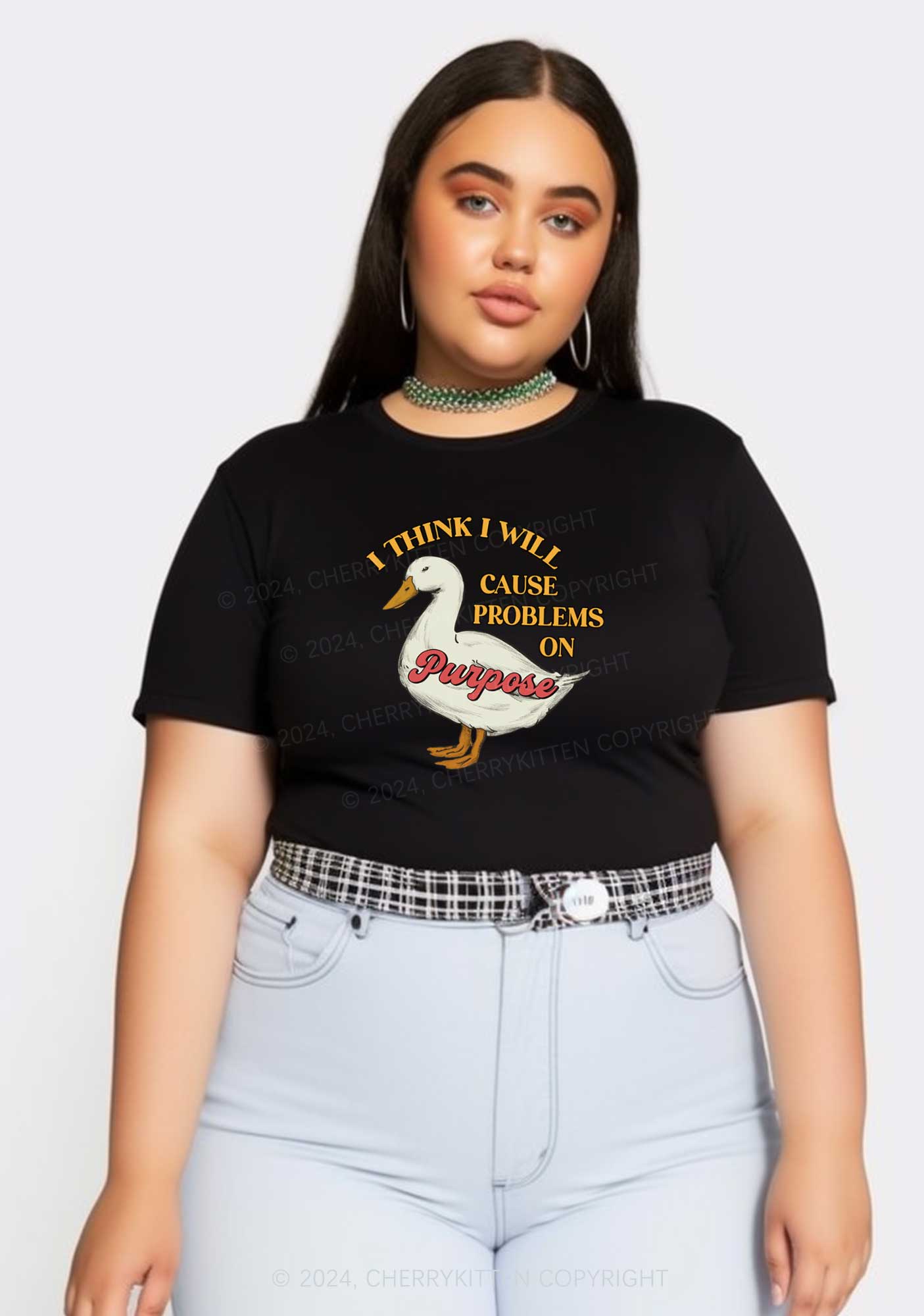 Curvy Cause Problems On Purpose Y2K Baby Tee Cherrykitten