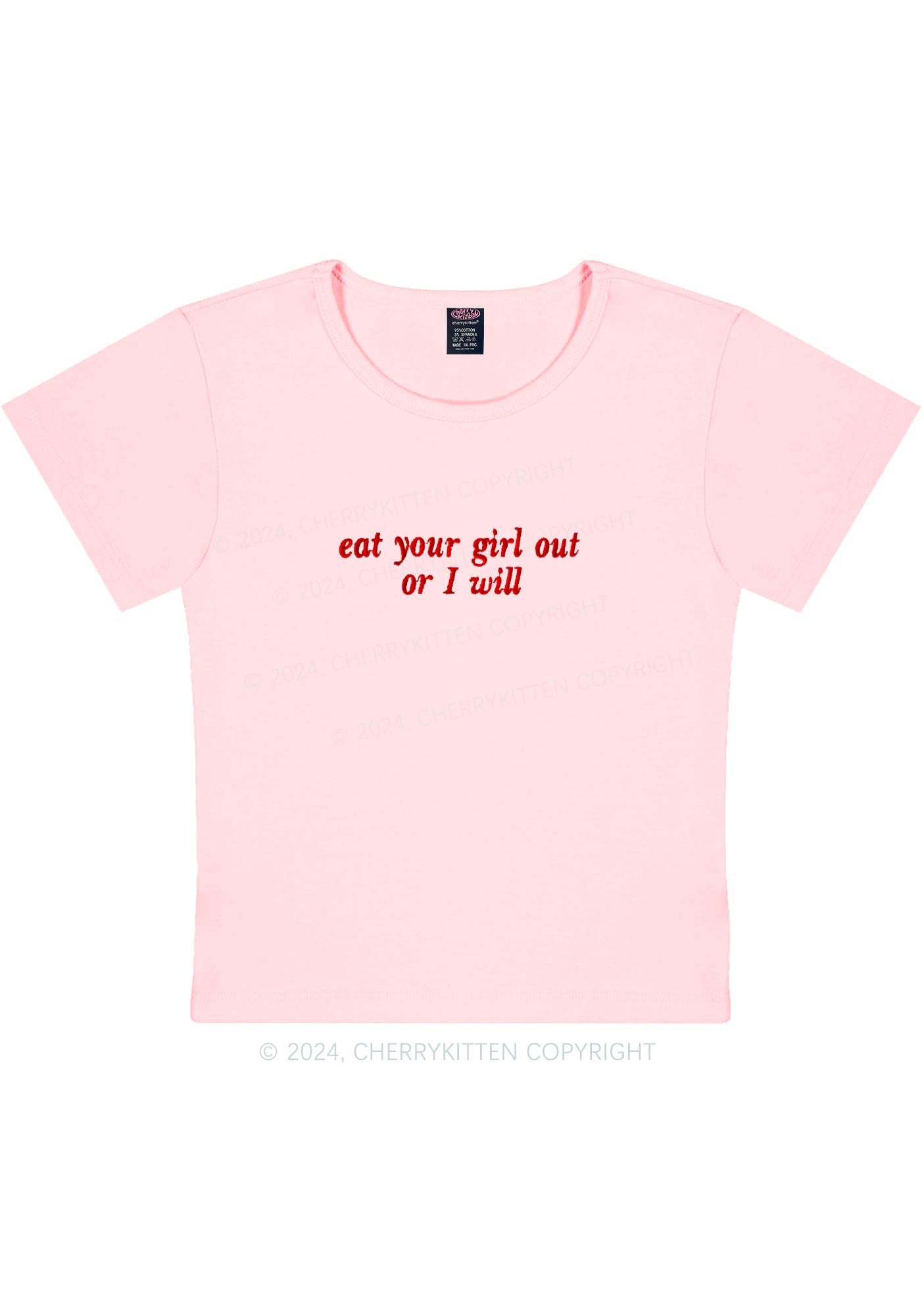 Embroidered Eat Your Girl Out Y2K Baby Tee Cherrykitten