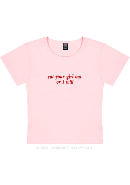 Embroidered Eat Your Girl Out Y2K Baby Tee Cherrykitten