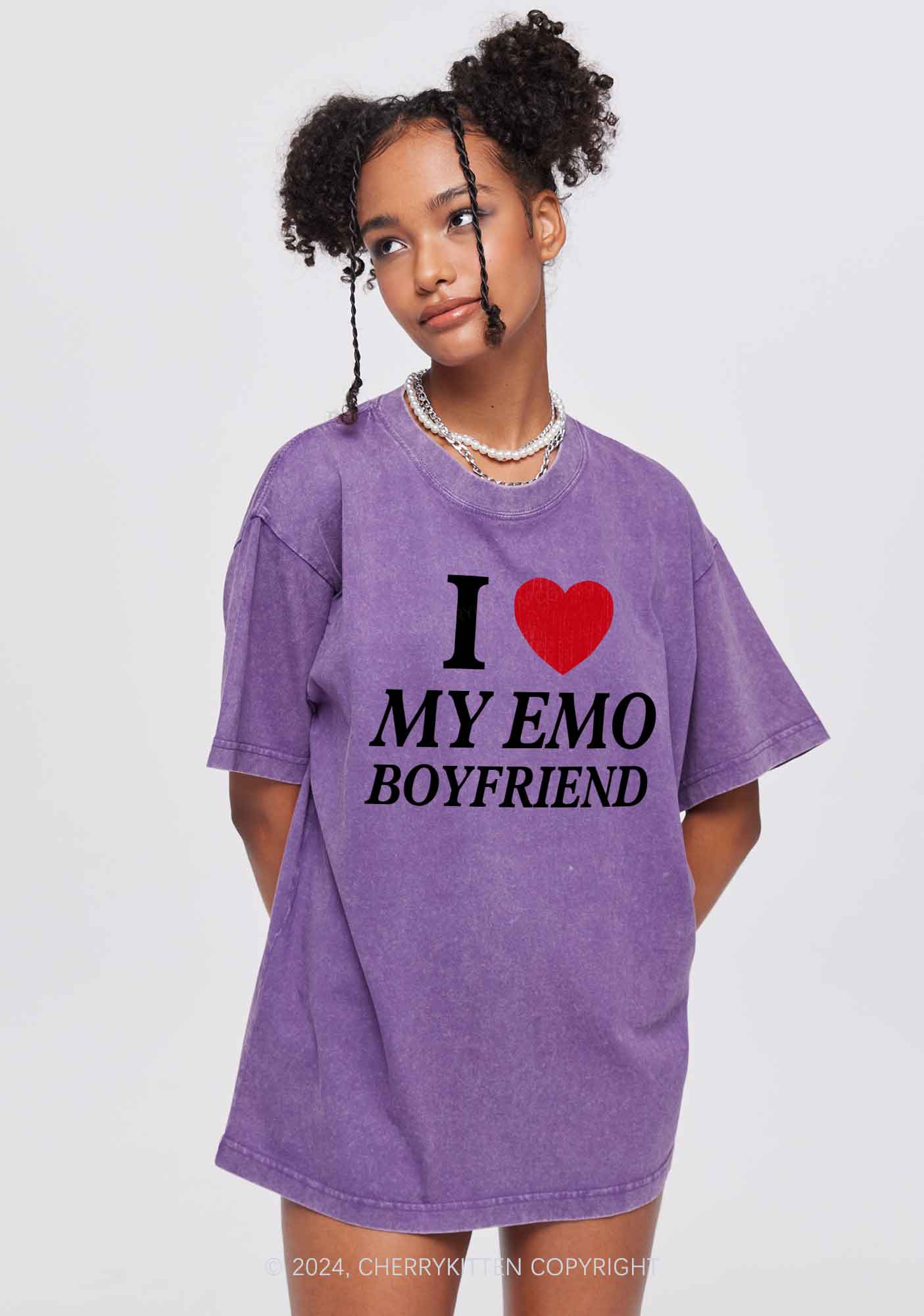 I Love My Emo BF Y2K Valentine's Day Washed Tee Cherrykitten