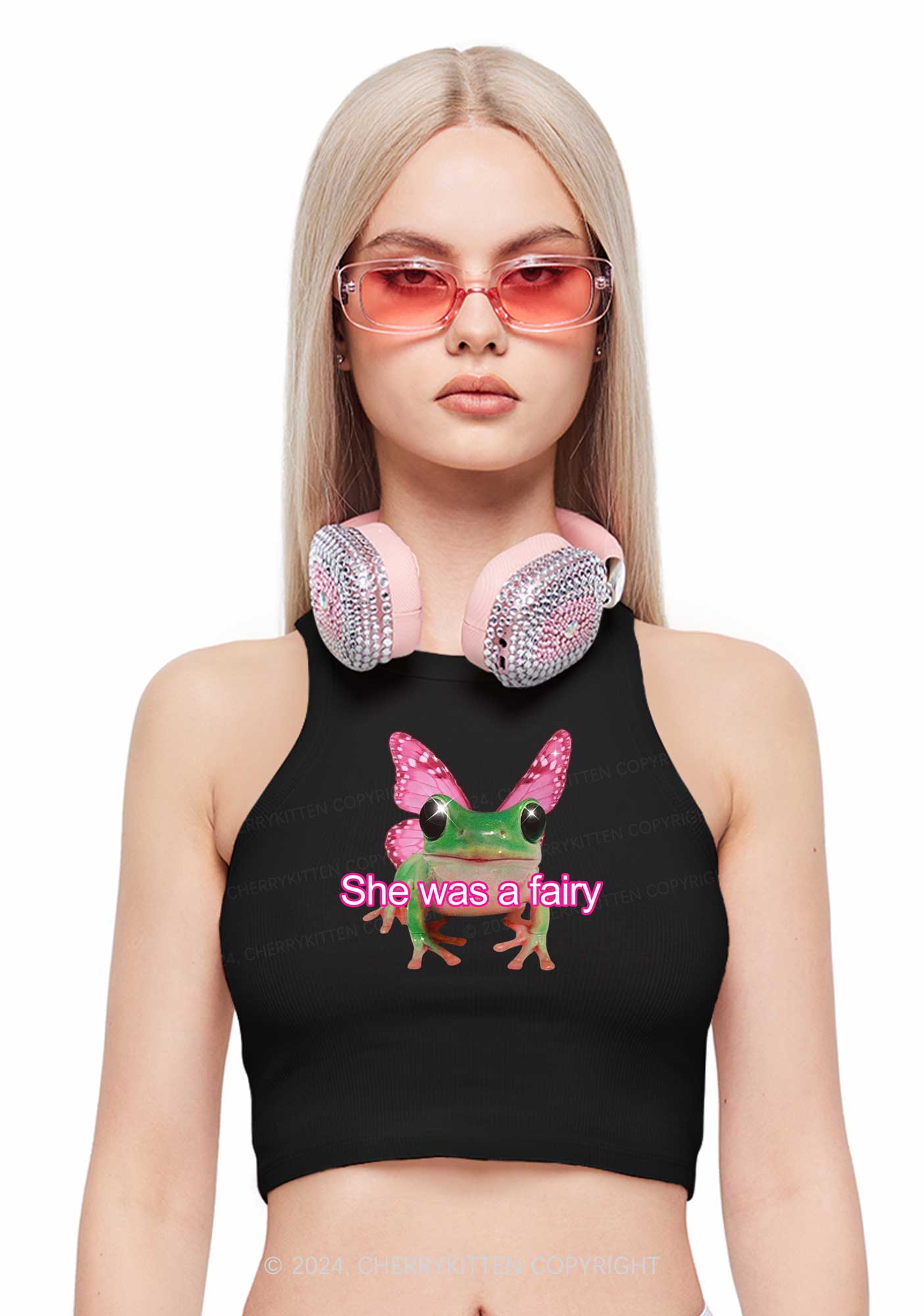 Fairy Frog Y2K Crop Tank Top Cherrykitten