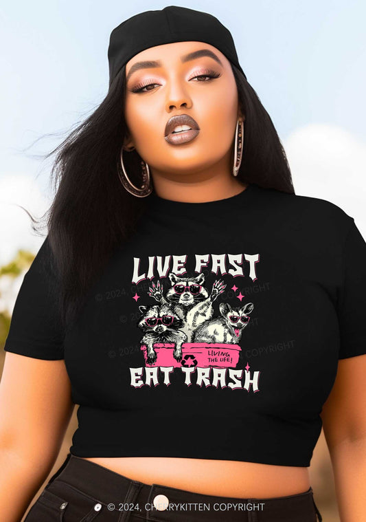 Curvy Live Fast Eat Trash Y2K Baby Tee Cherrykitten