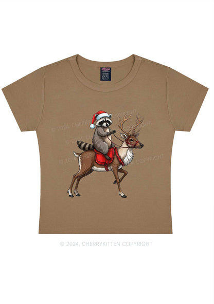 Christmas Feral Raccoon Y2K Baby Tee Cherrykitten