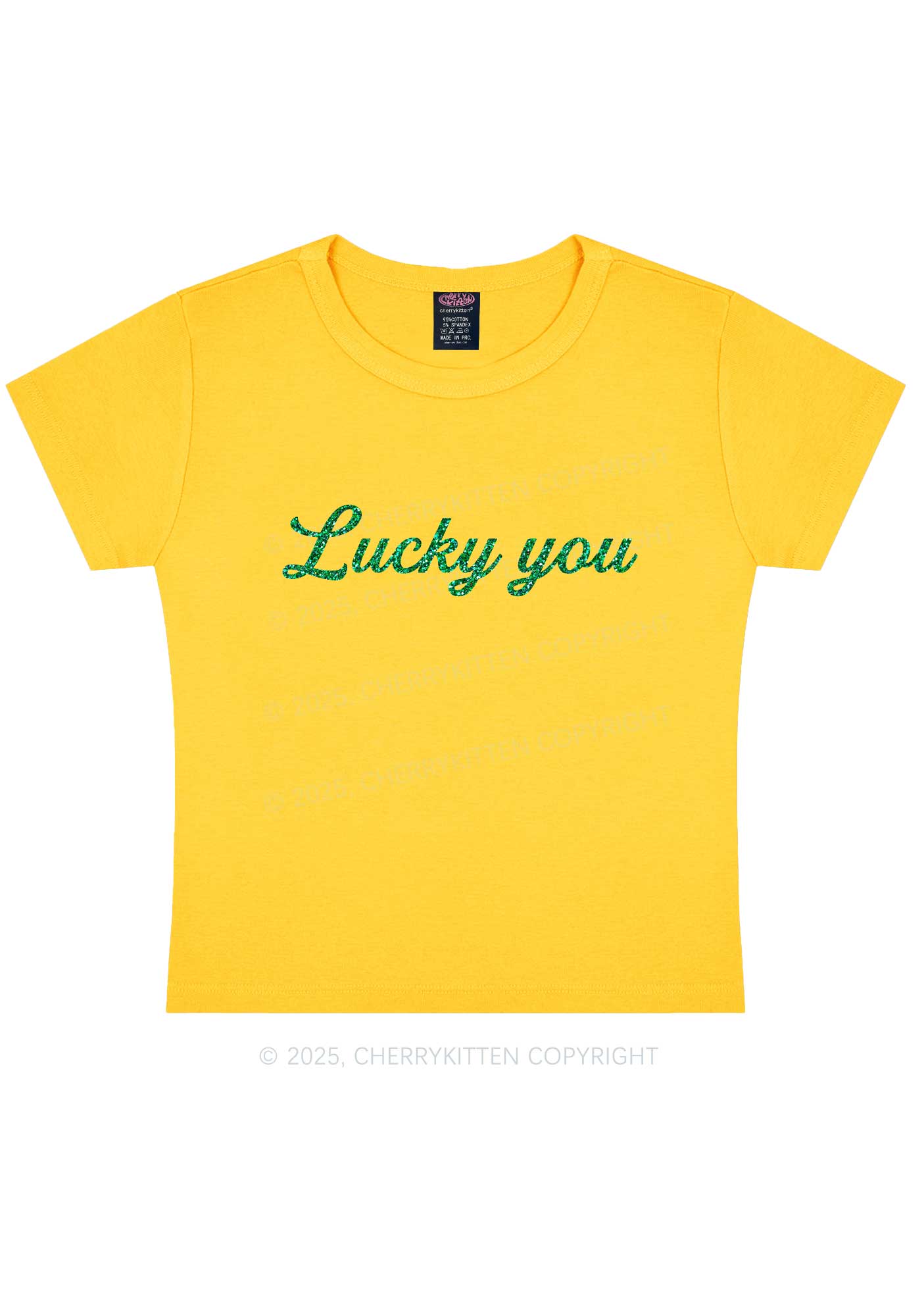 Glitter Lucky You St Patricks Y2K Baby Tee Cherrykitten