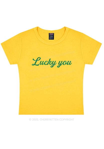 Glitter Lucky You St Patricks Y2K Baby Tee Cherrykitten