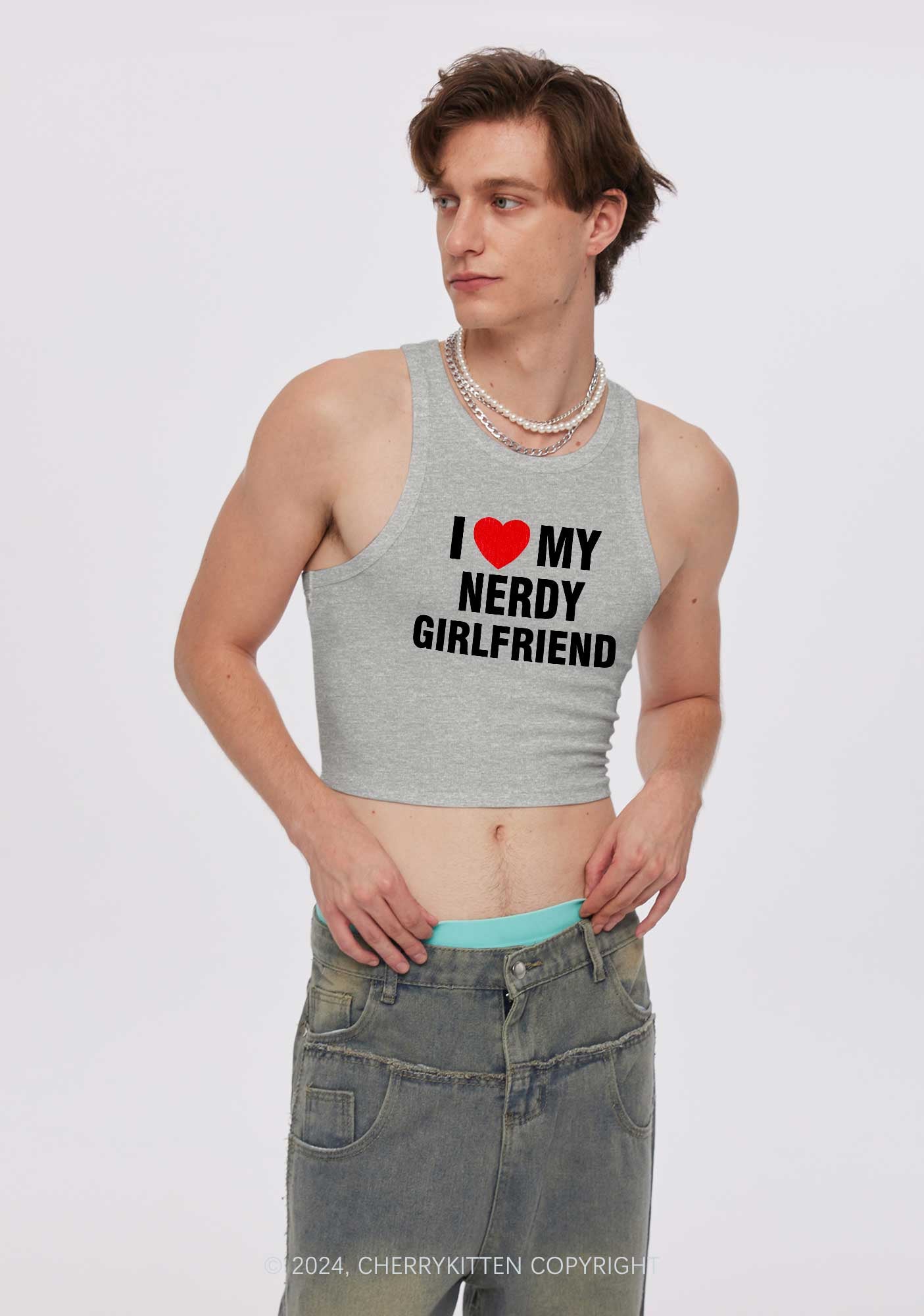 Love My Nerdy Girlfriend Y2K Valentine's Day Crop Tank Top Cherrykitten