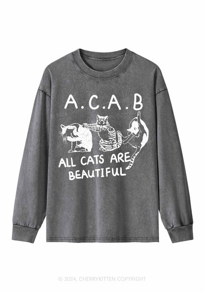 ACAB Cats Y2K Washed Long Sleeves Cherrykitten