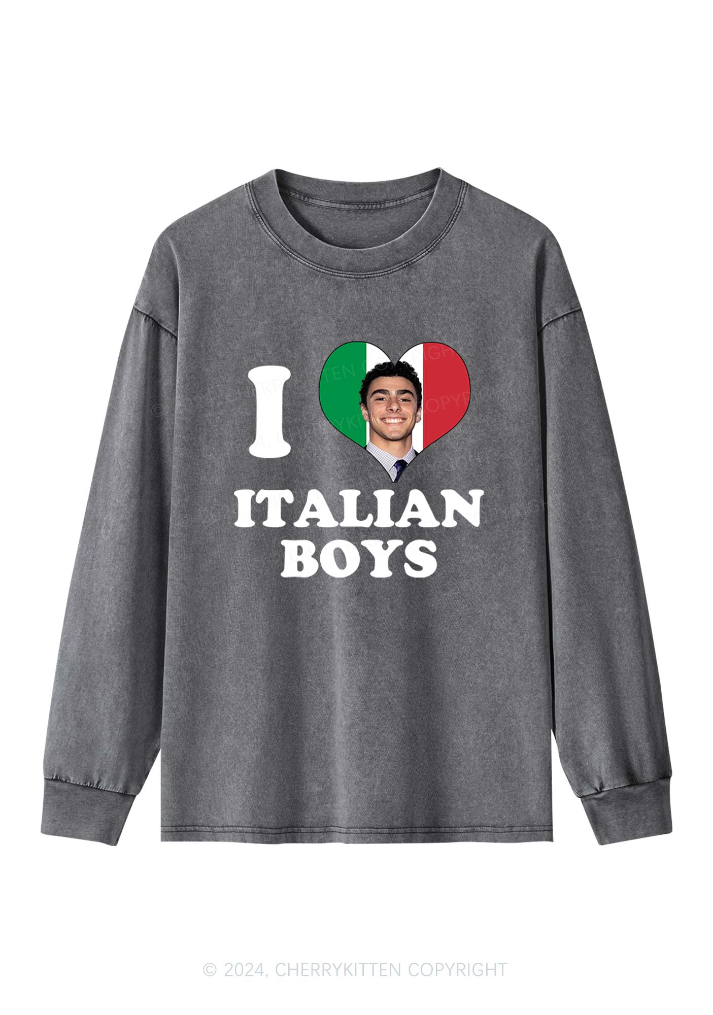 I Love Italian Luigi Y2K Washed Long Sleeves Cherrykitten