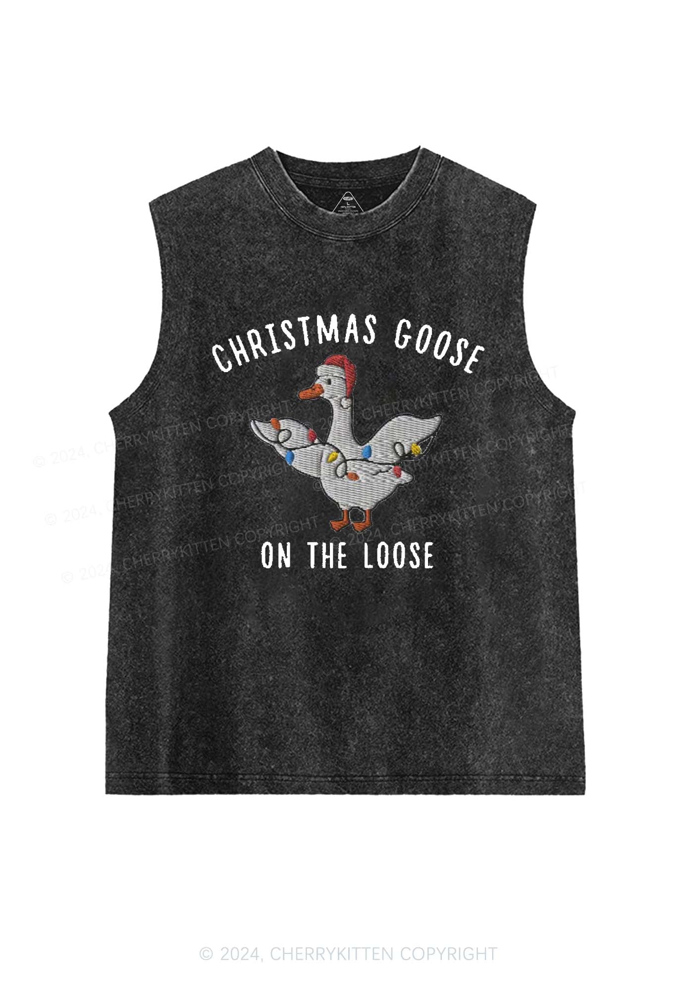 Christmas Goose On The Loose Y2K Washed Tank Cherrykitten