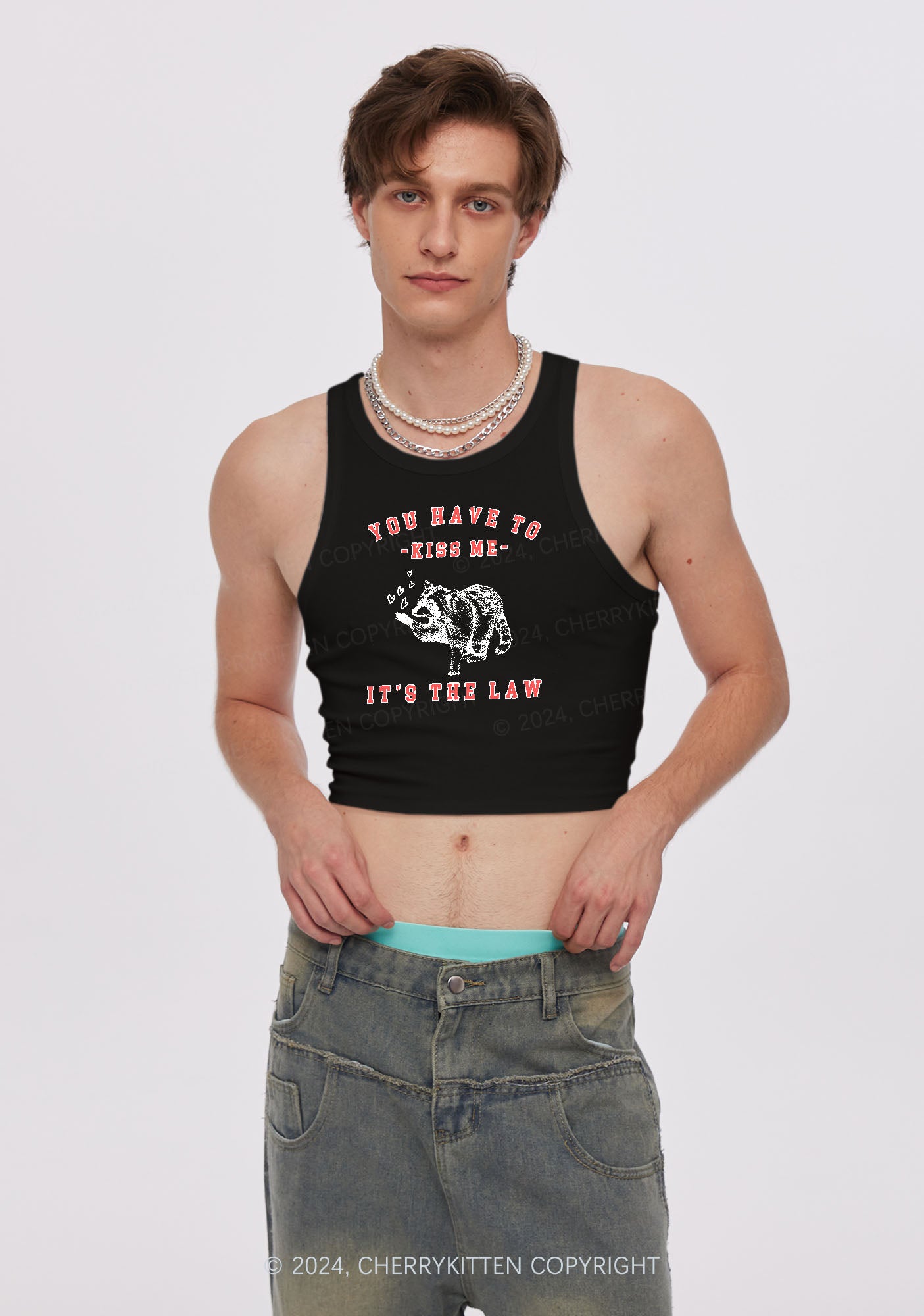 You Have To Kiss Me Y2K Valentine's Day Crop Tank Top Cherrykitten