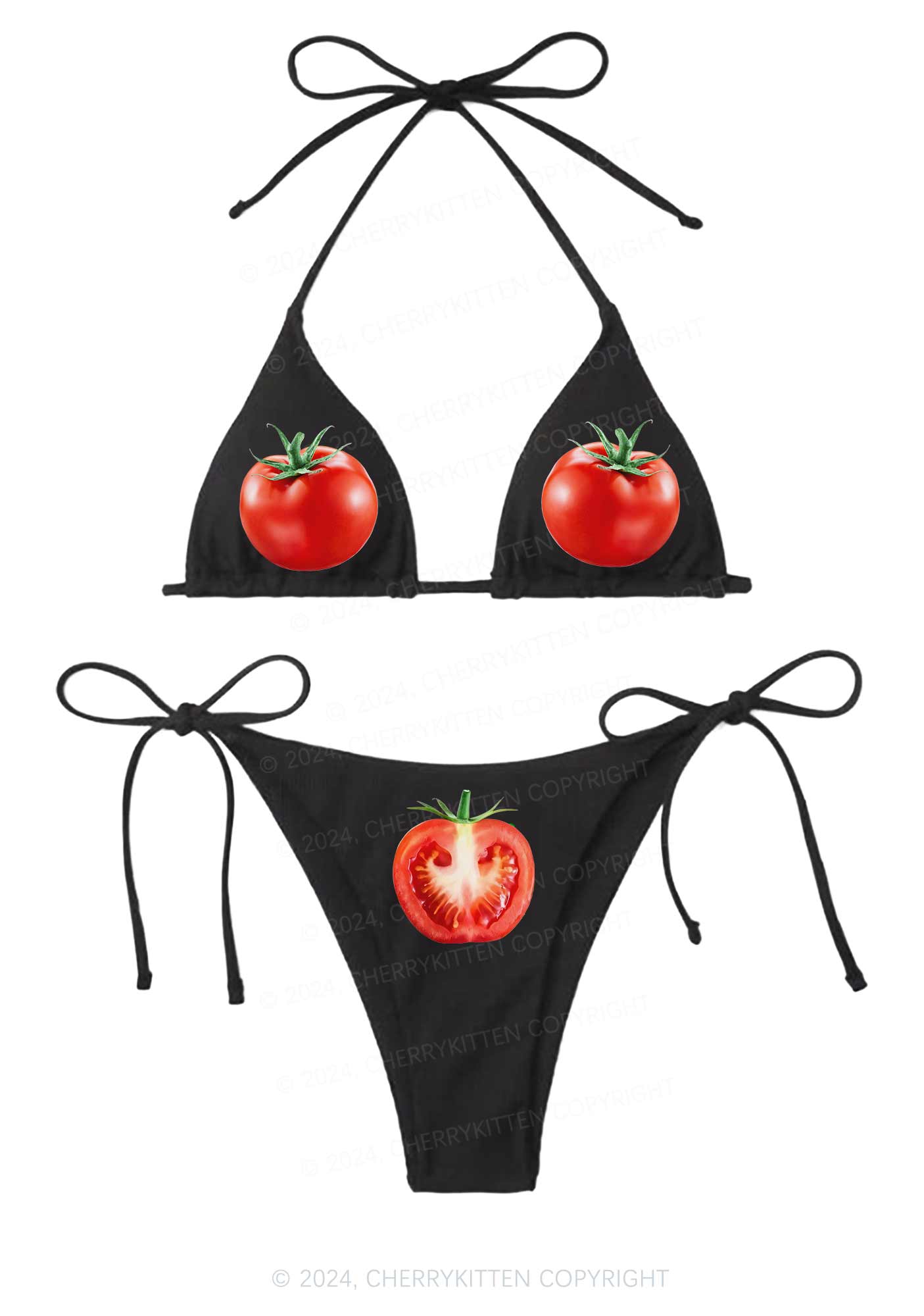 Tomato Y2K Halter Triangle Bikini Set Cherrykitten