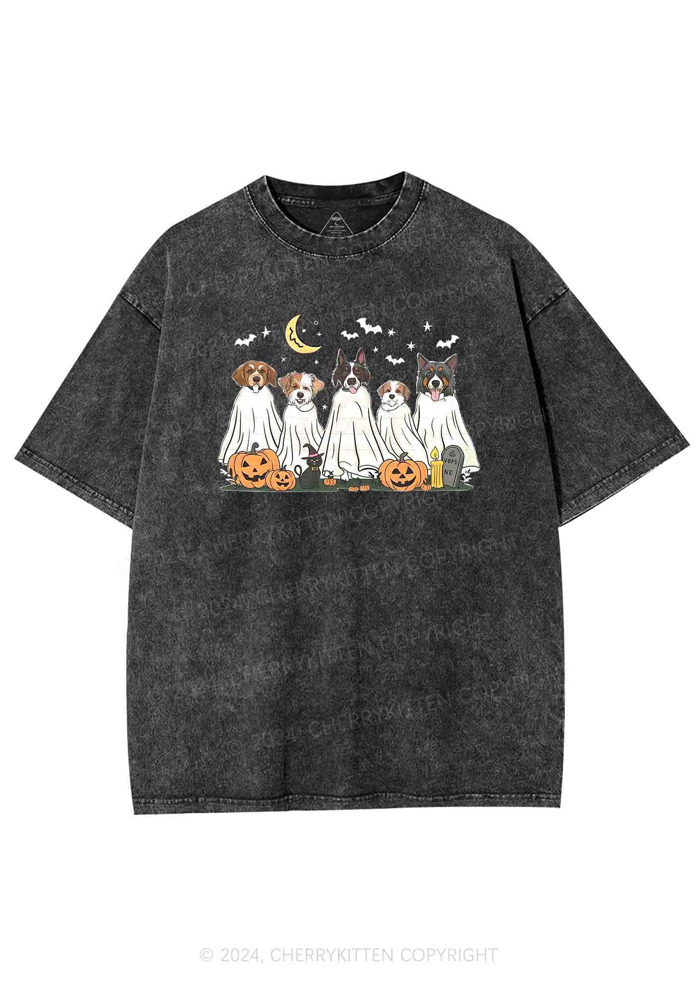 Halloween Ghost Dog Pumpkin Y2K Washed Tee Cherrykitten