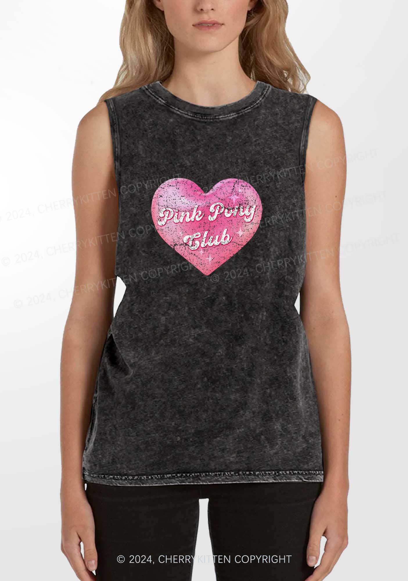 Pink Heart Pony Club Y2K Washed Tank Cherrykitten