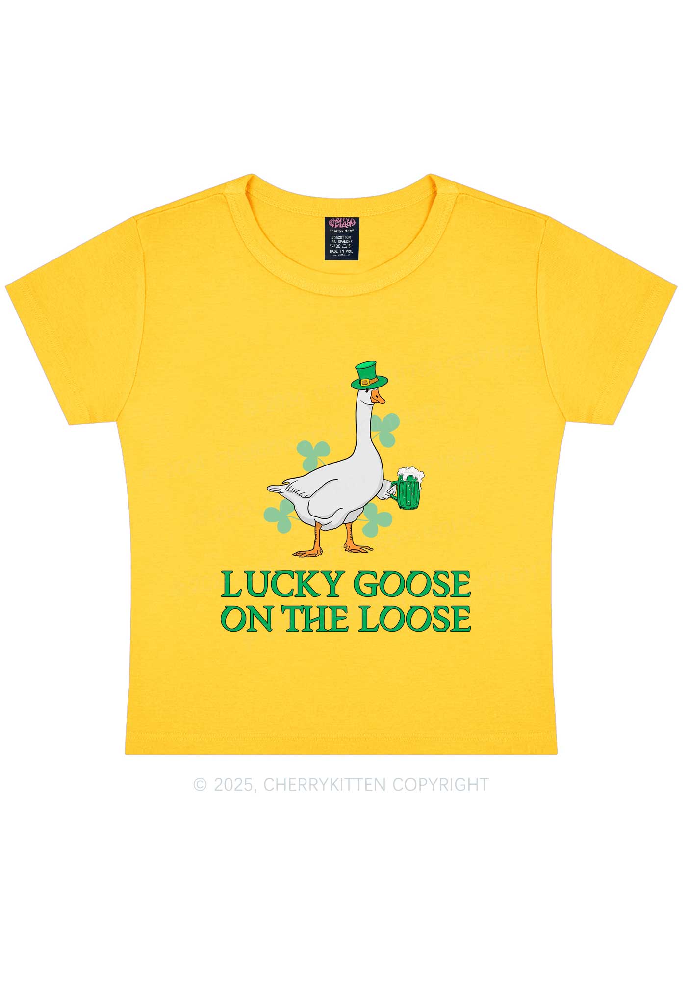 Lucky Goose On The Loose St Patricks Y2K Baby Tee Cherrykitten