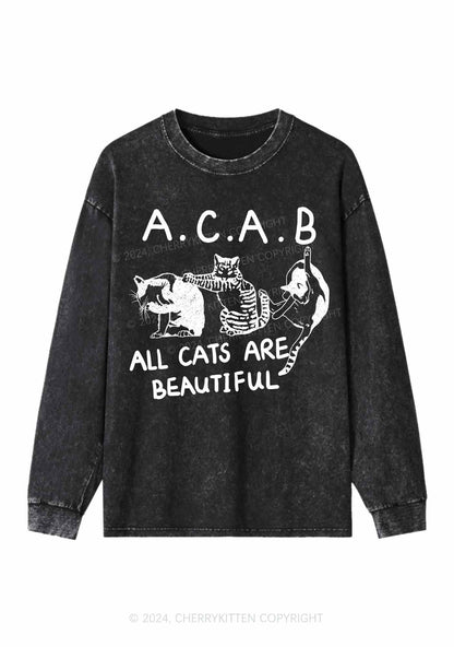 ACAB Cats Y2K Washed Long Sleeves Cherrykitten