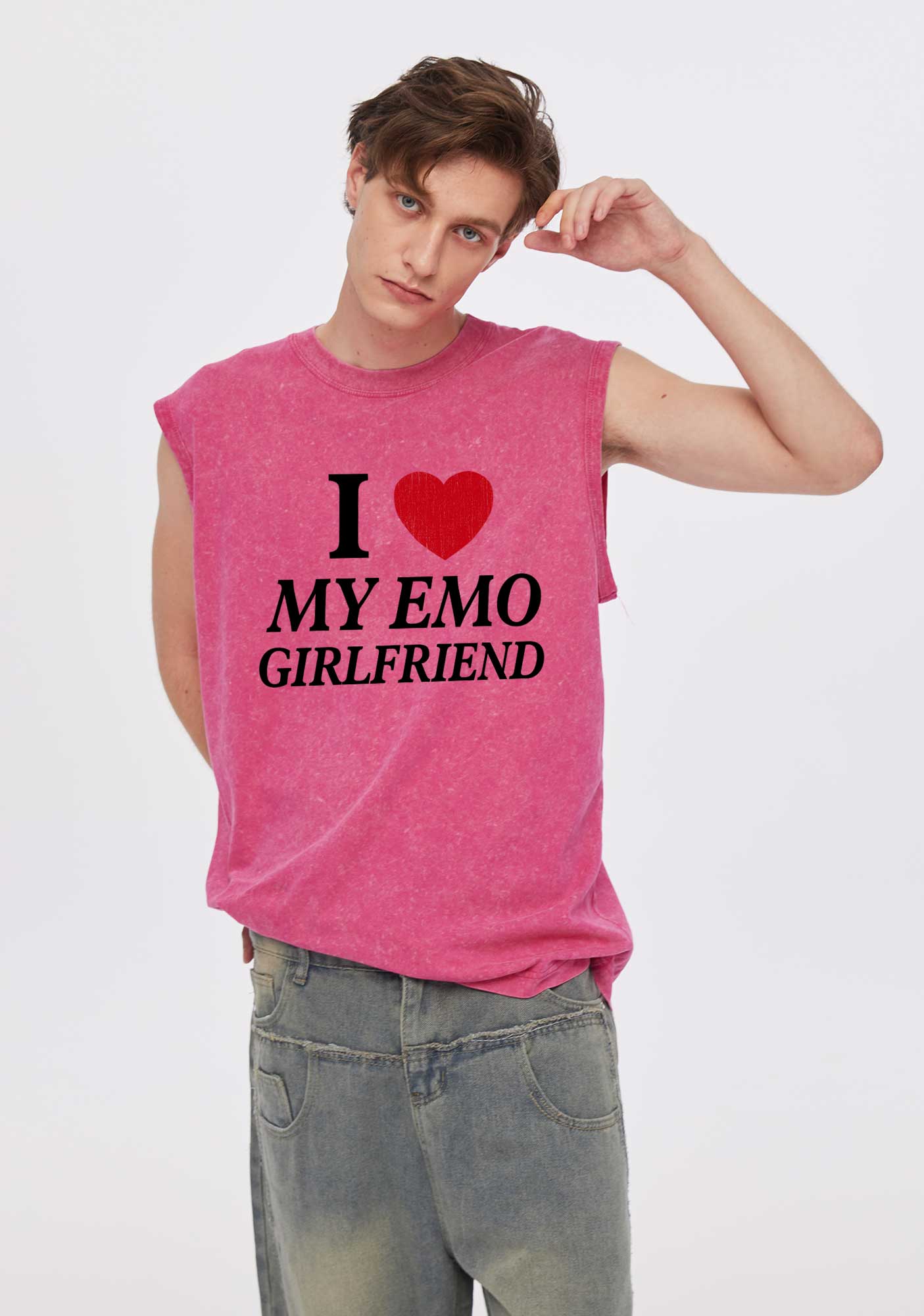 I Love My Emo GF Y2K Valentine's Day Washed Tank Cherrykitten