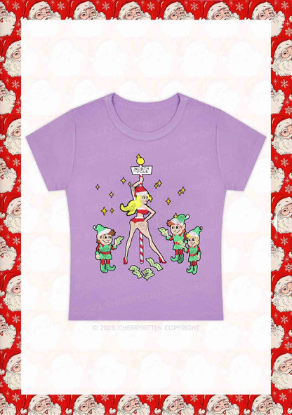 North Pole Dancing Christmas Girl Y2K Baby Tee Cherrykitten