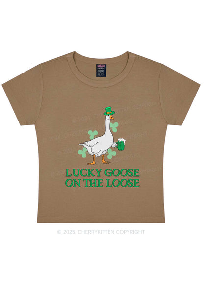 Lucky Goose On The Loose St Patricks Y2K Baby Tee Cherrykitten