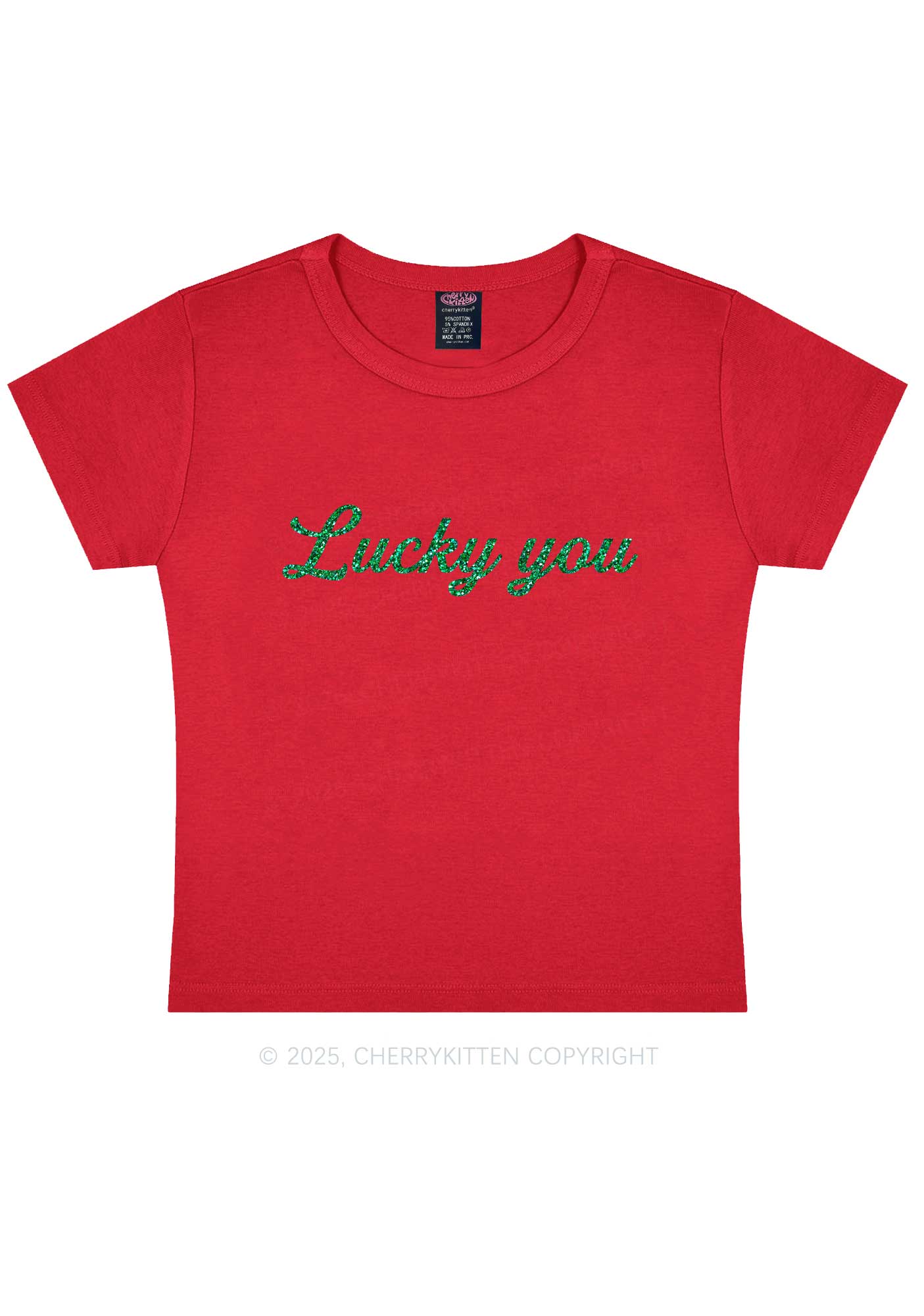 Glitter Lucky You St Patricks Y2K Baby Tee Cherrykitten