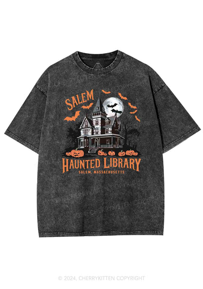 Halloween Haunted Library Y2K Washed Tee Cherrykitten