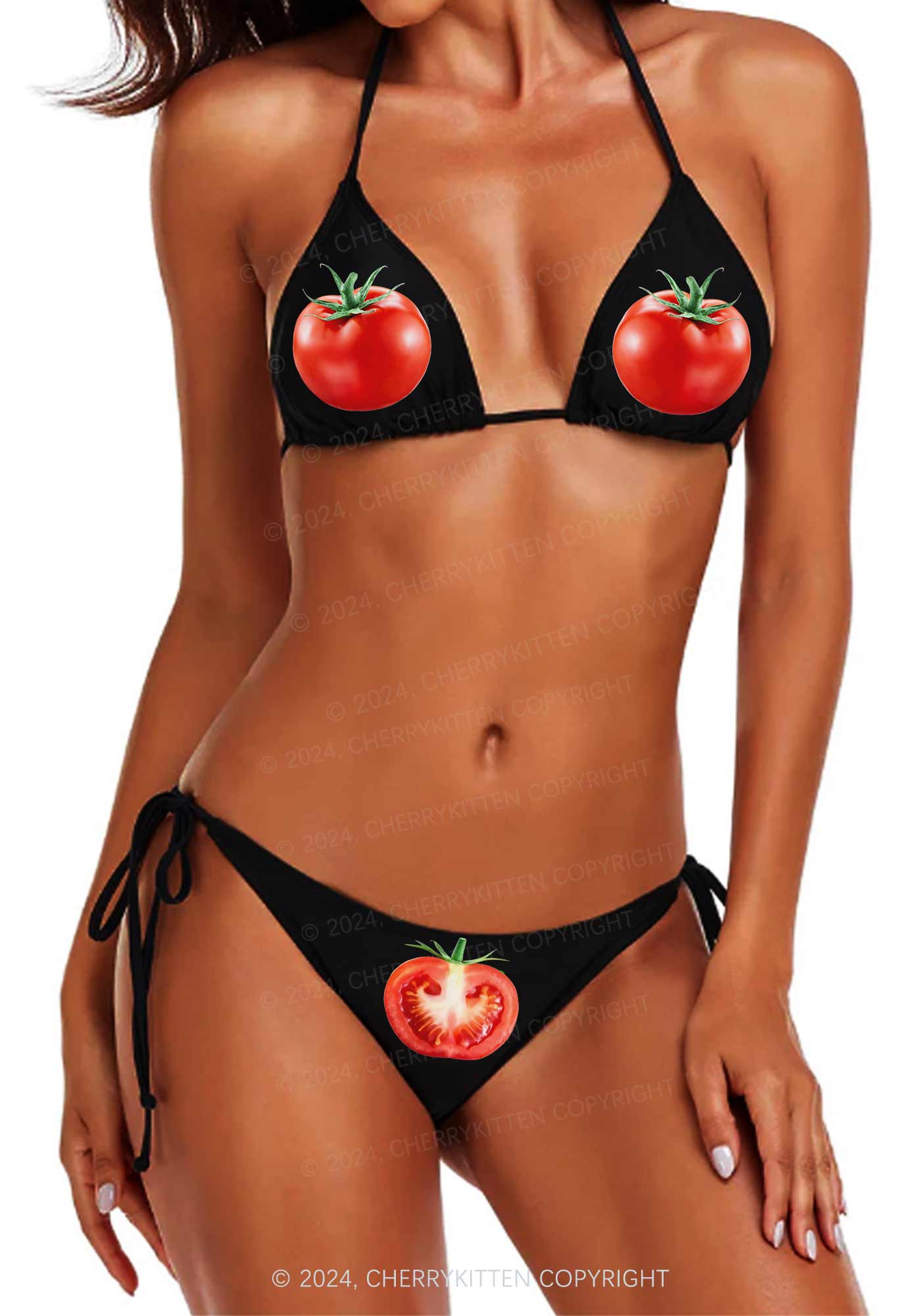 Tomato Y2K Halter Triangle Bikini Set Cherrykitten