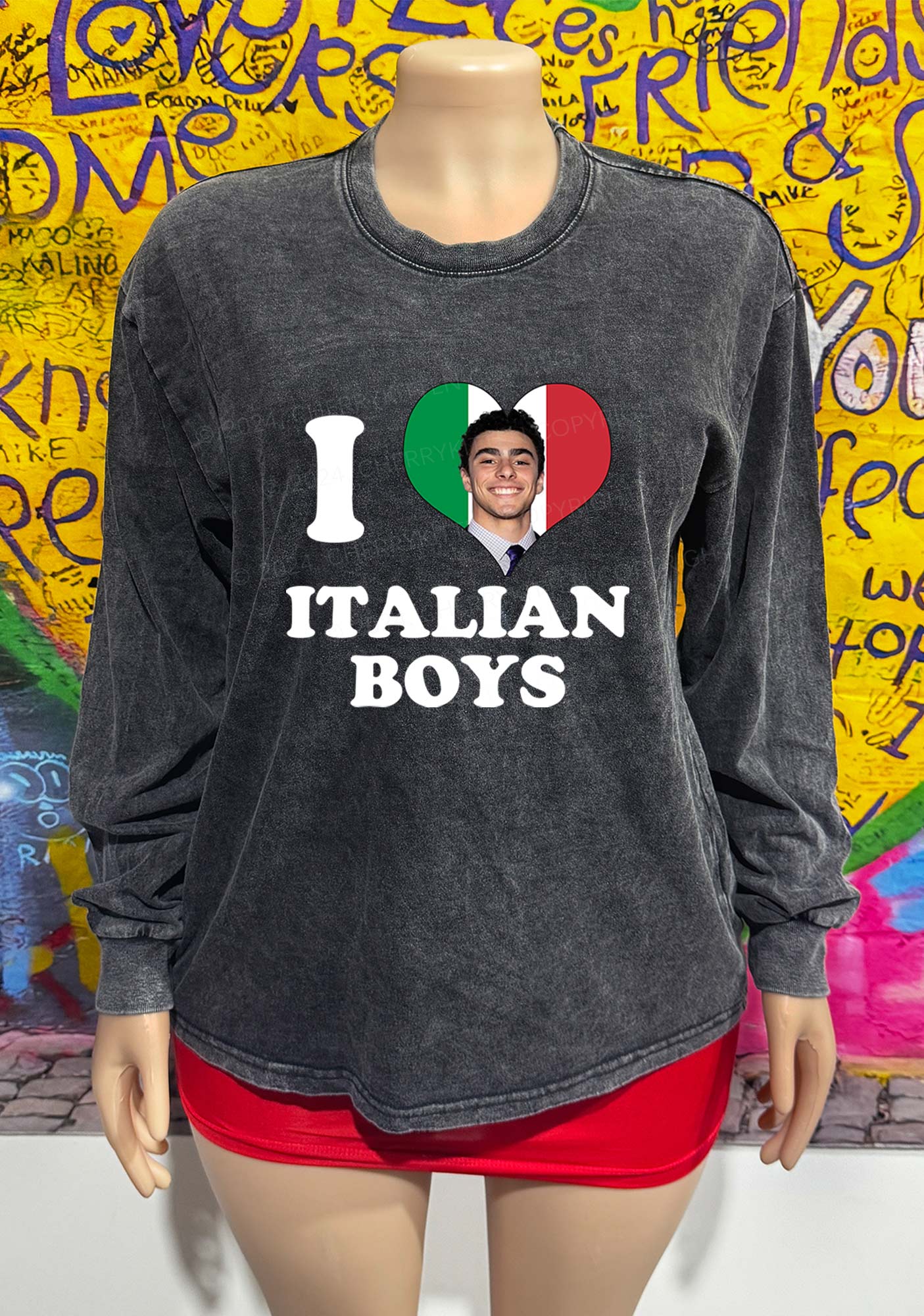 I Love Italian Luigi Y2K Washed Long Sleeves Cherrykitten