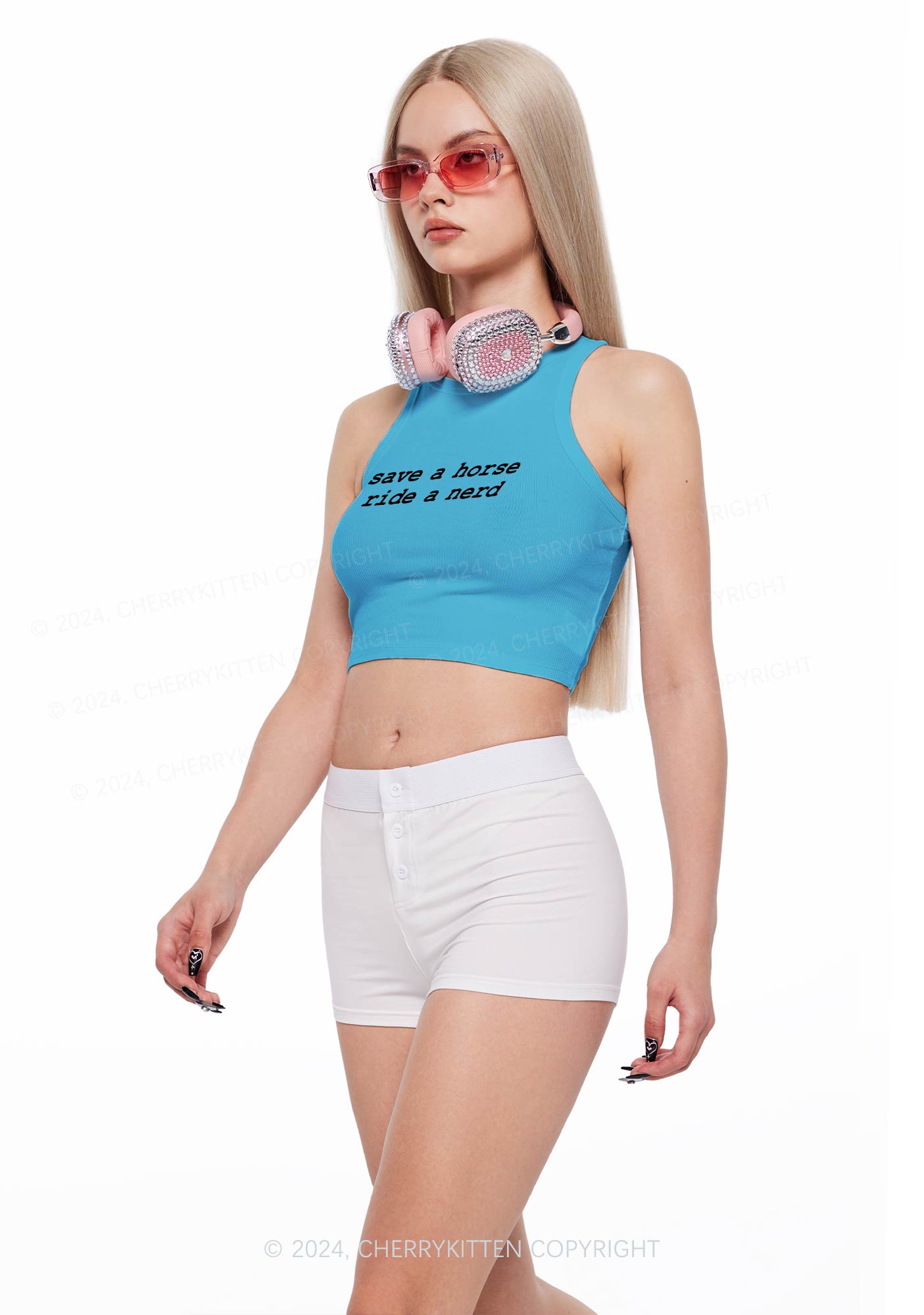 Save Horse Ride Nerd Y2K Crop Tank Top Cherrykitten