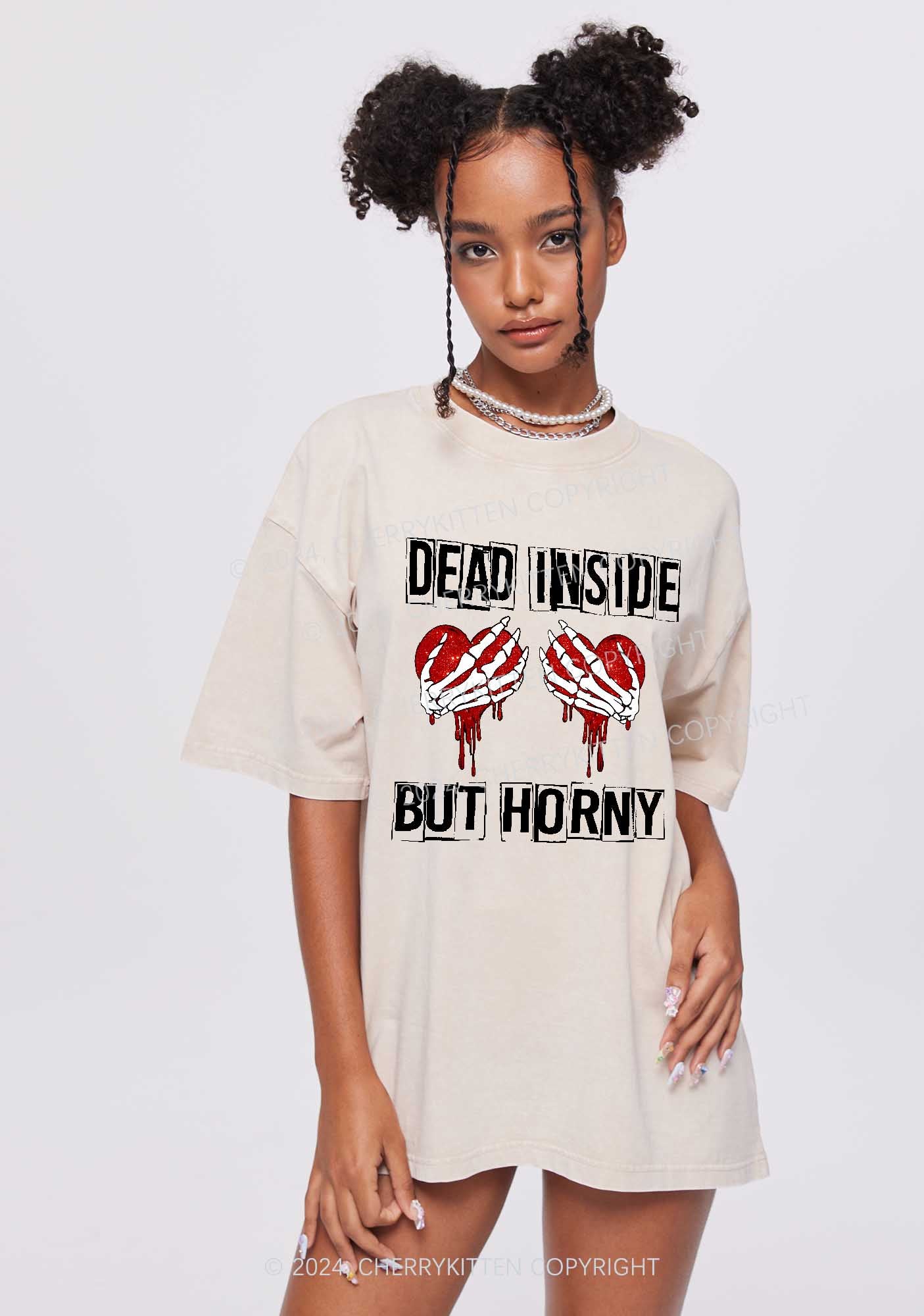 Dead Inside But Hxrny Y2K Valentine's Day Washed Tee Cherrykitten