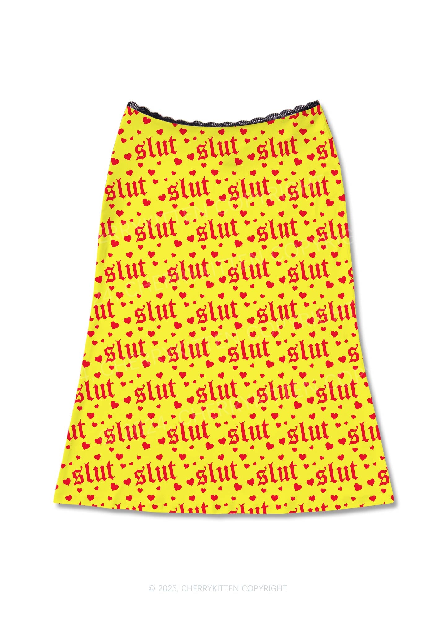 Yellow Slxt Y2K Print Midi Skirt Cherrykitten