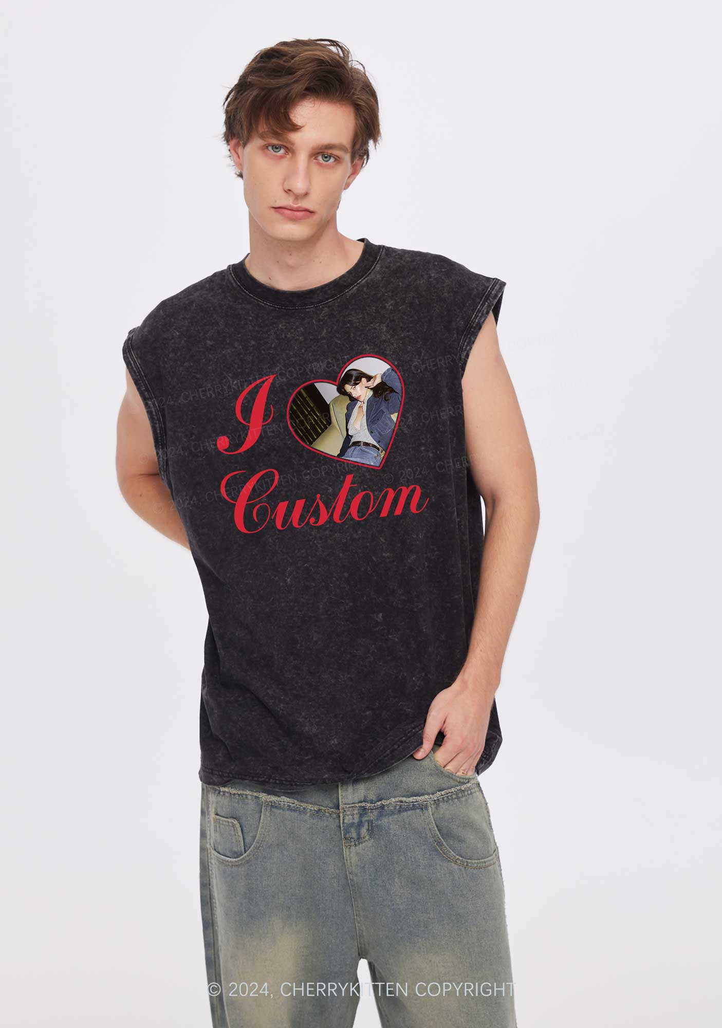 I Love Custom Name Y2K Valentine's Day Washed Tank Cherrykitten