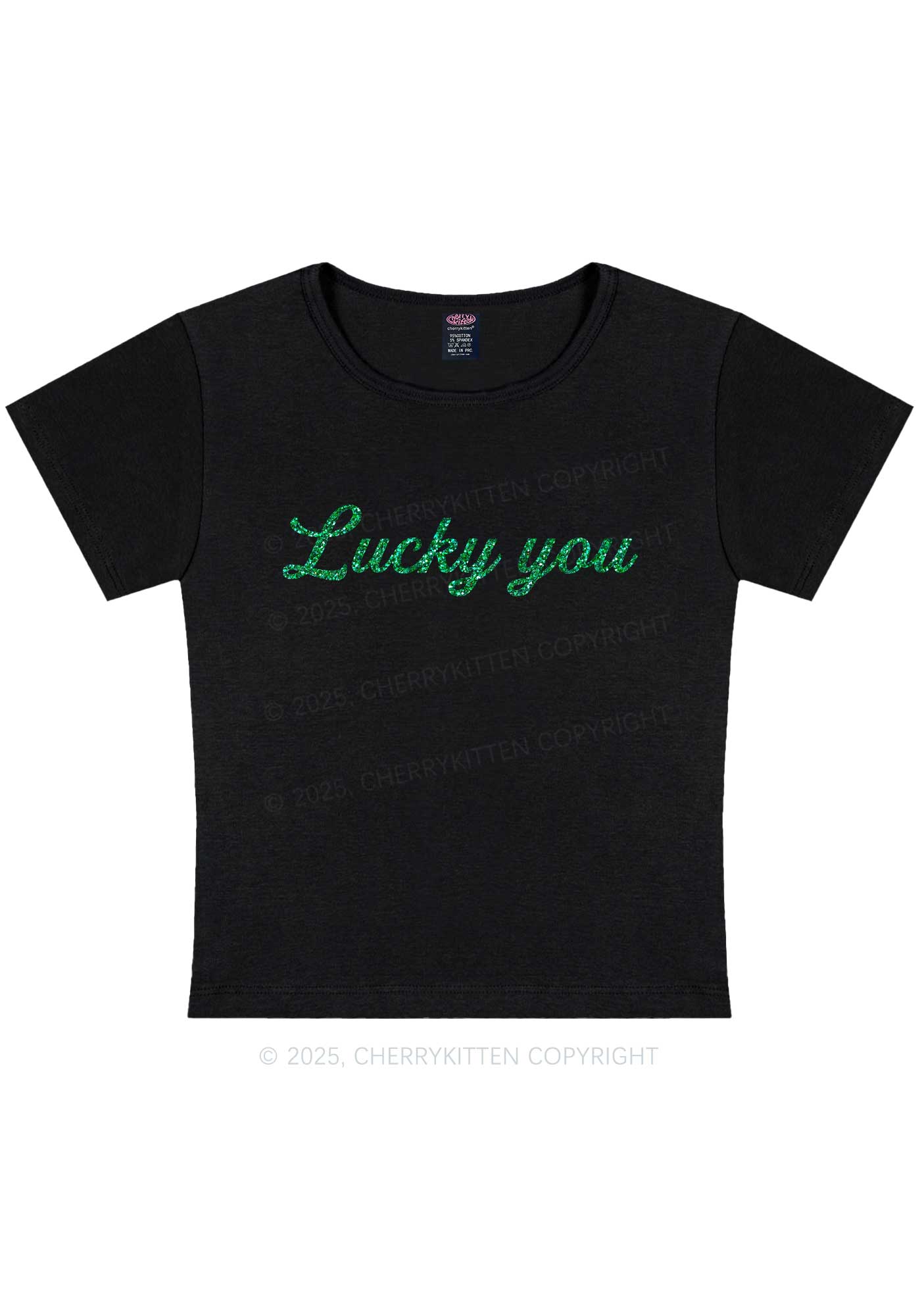 Glitter Lucky You St Patricks Y2K Baby Tee Cherrykitten