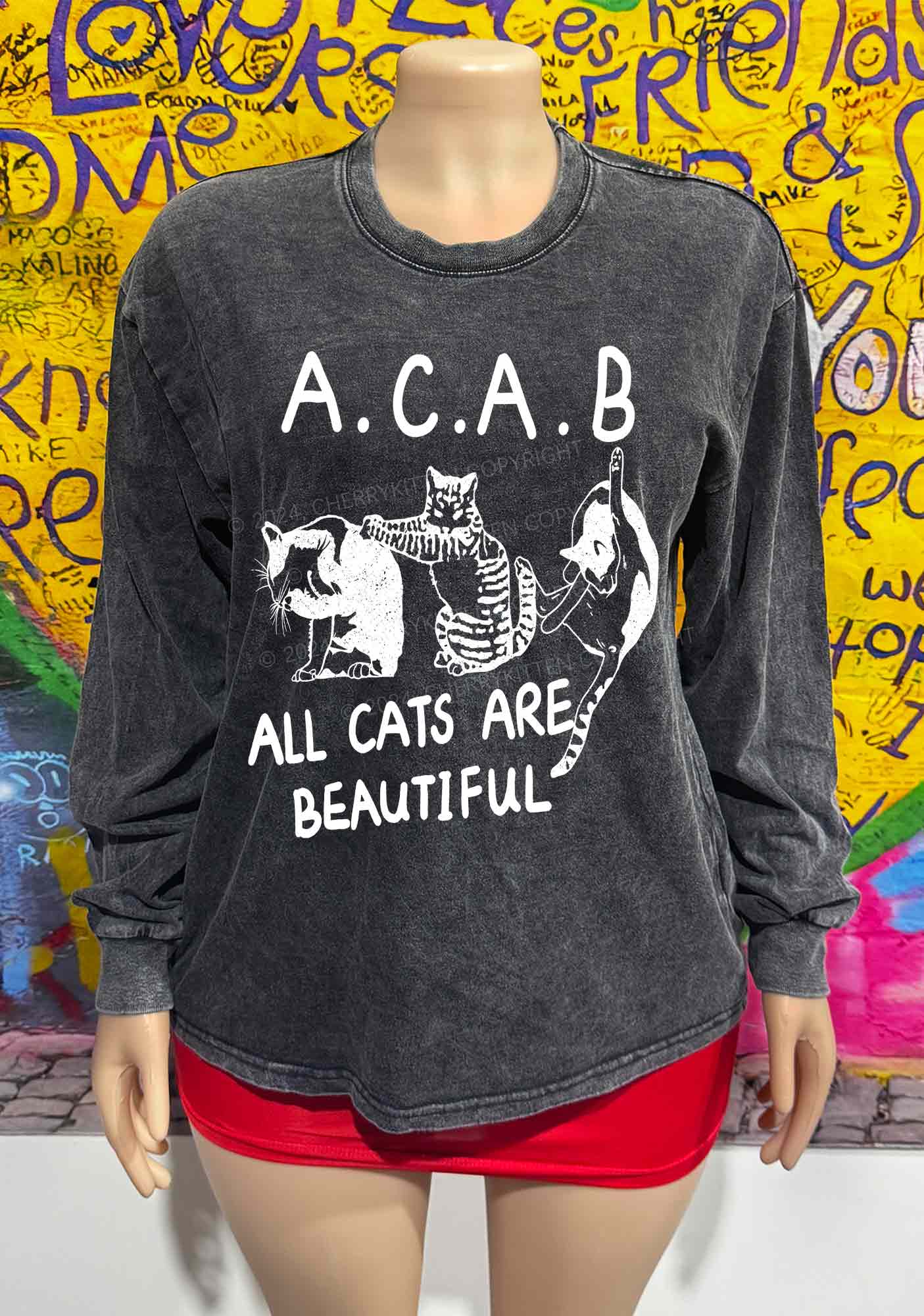 ACAB Cats Y2K Washed Long Sleeves Cherrykitten