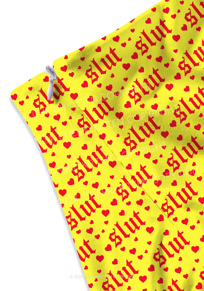 Yellow Slxt Y2K Print Mini Skirt Cherrykitten