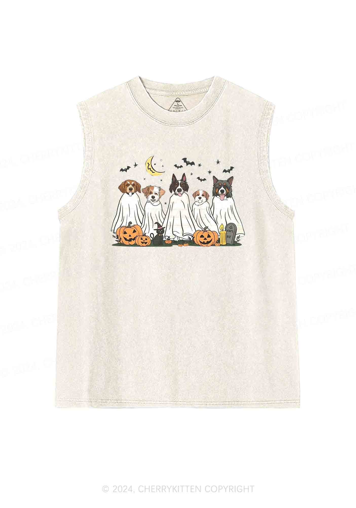 Halloween Ghost Dog Pumpkin Y2K Washed Tank Cherrykitten