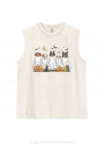 Halloween Ghost Dog Pumpkin Y2K Washed Tank Cherrykitten