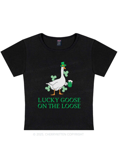 Lucky Goose On The Loose St Patricks Y2K Baby Tee Cherrykitten