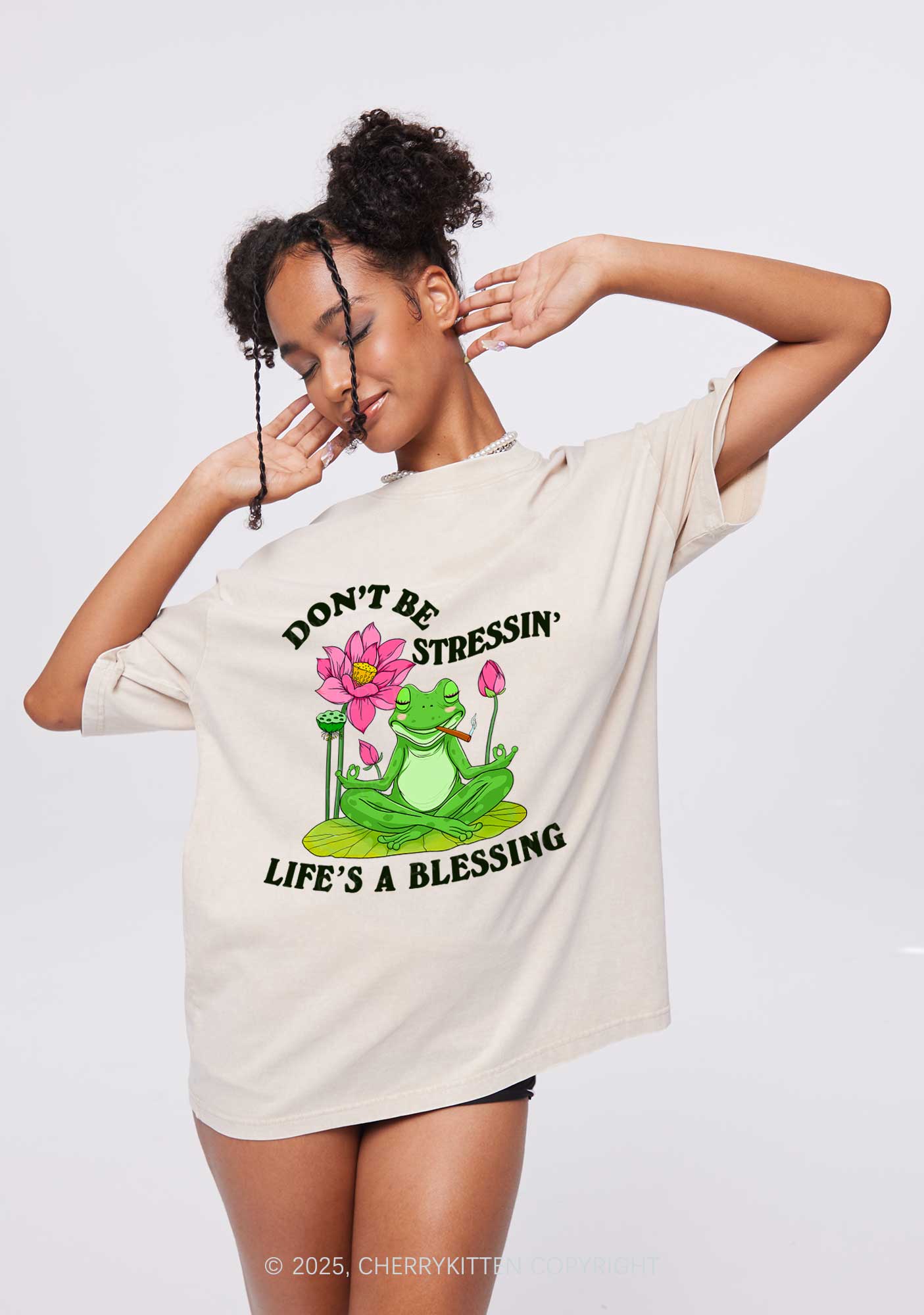 Dont Be Stressin Frog Y2K Washed Tee Cherrykitten