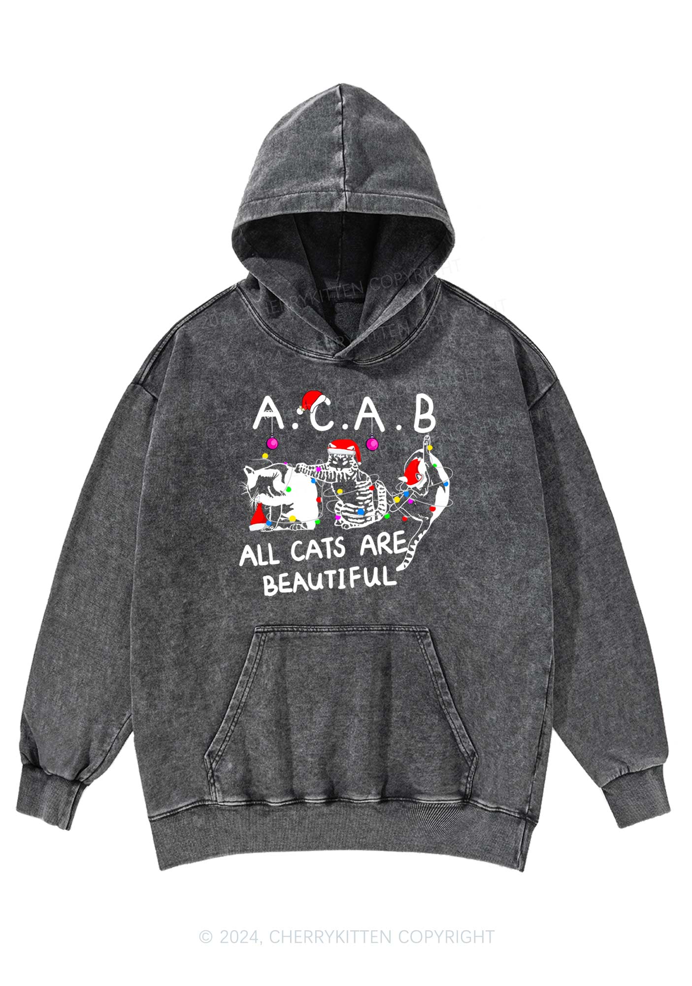 Christmas ACAB Cats Y2K Washed Hoodie Cherrykitten