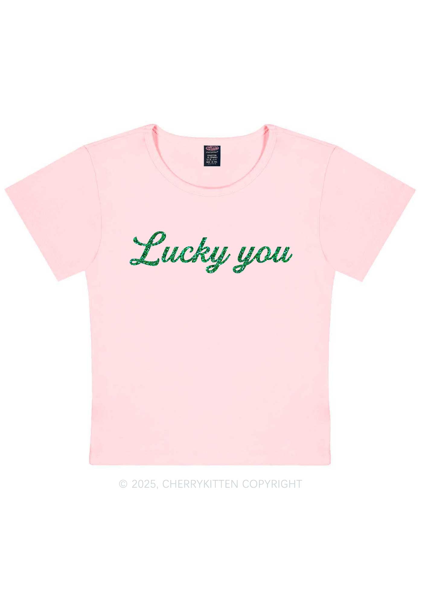 Glitter Lucky You St Patricks Y2K Baby Tee Cherrykitten