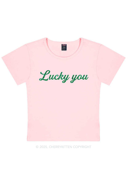 Glitter Lucky You St Patricks Y2K Baby Tee Cherrykitten