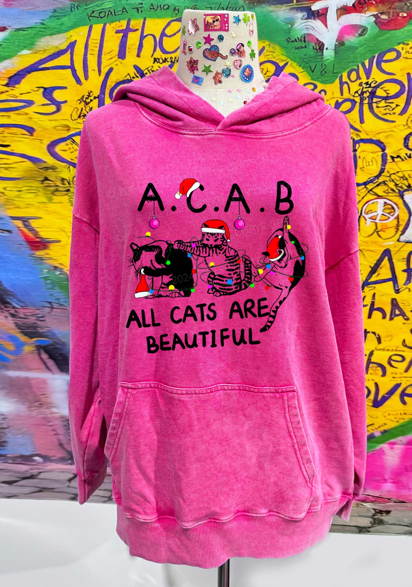 Christmas ACAB Cats Y2K Washed Hoodie Cherrykitten