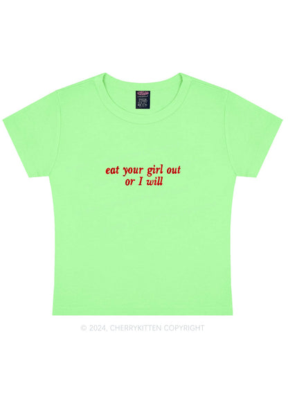 Embroidered Eat Your Girl Out Y2K Baby Tee Cherrykitten