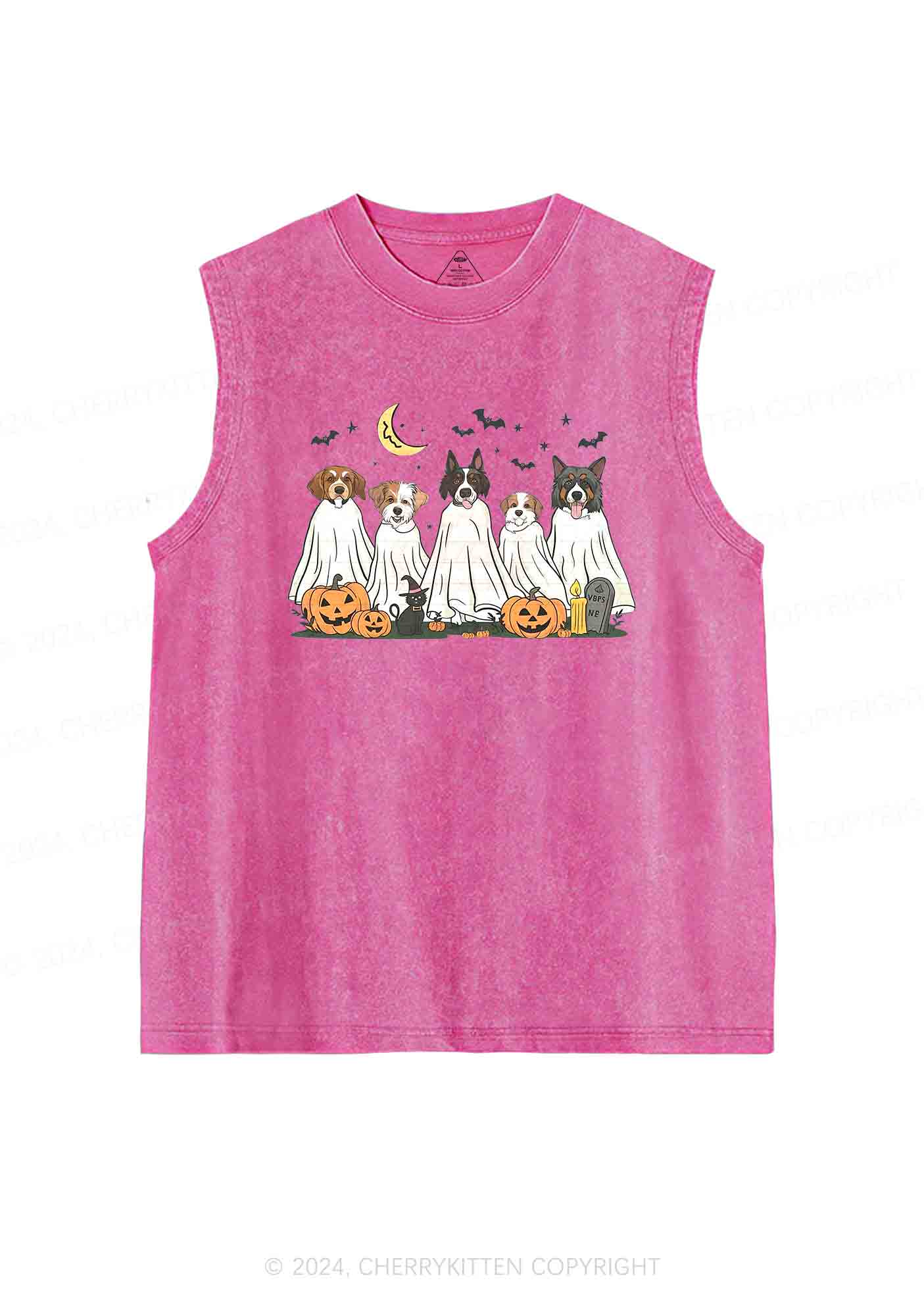 Halloween Ghost Dog Pumpkin Y2K Washed Tank Cherrykitten