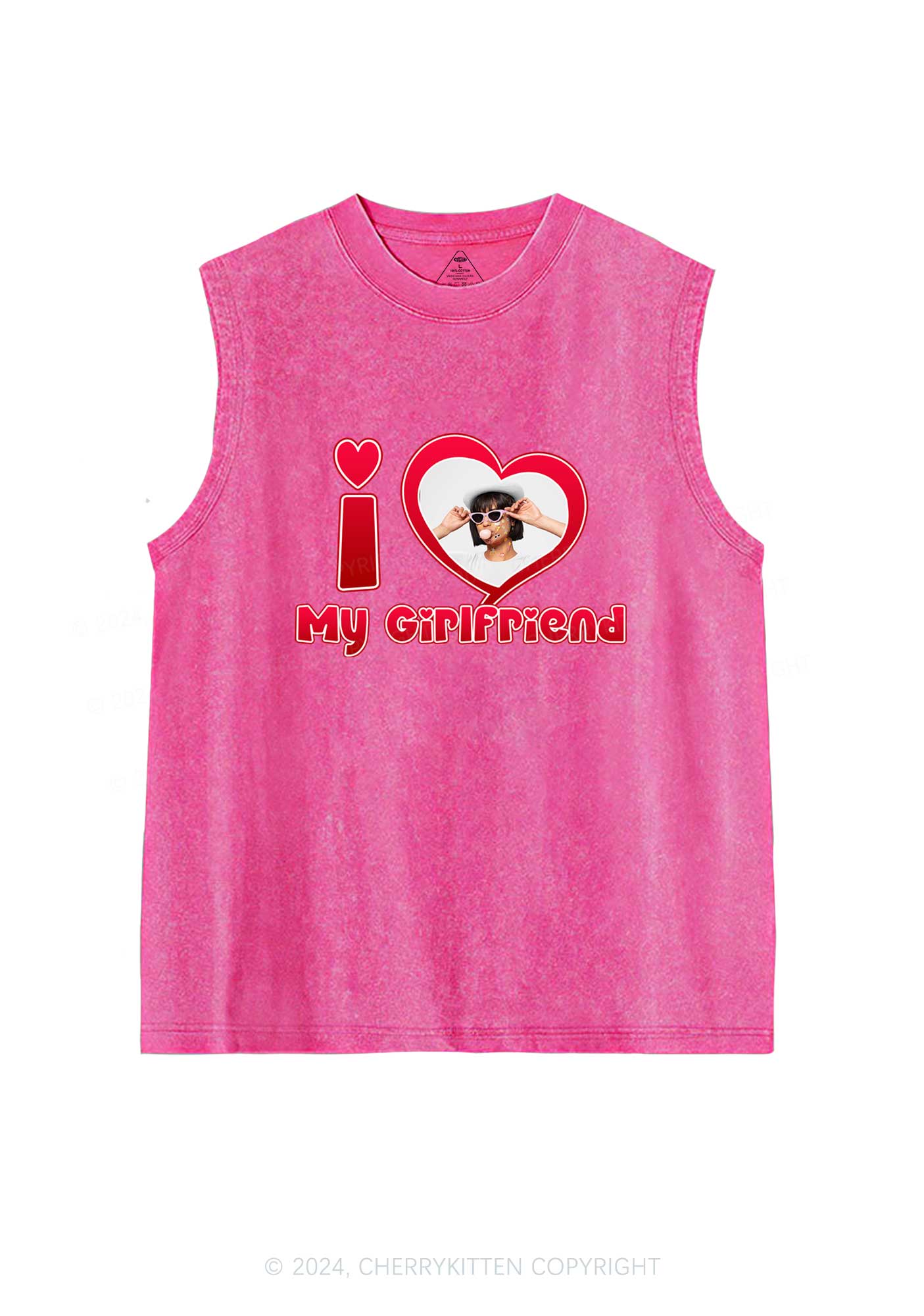 Custom Photo Red Heart Y2K Valentine's Day Washed Tank Cherrykitten