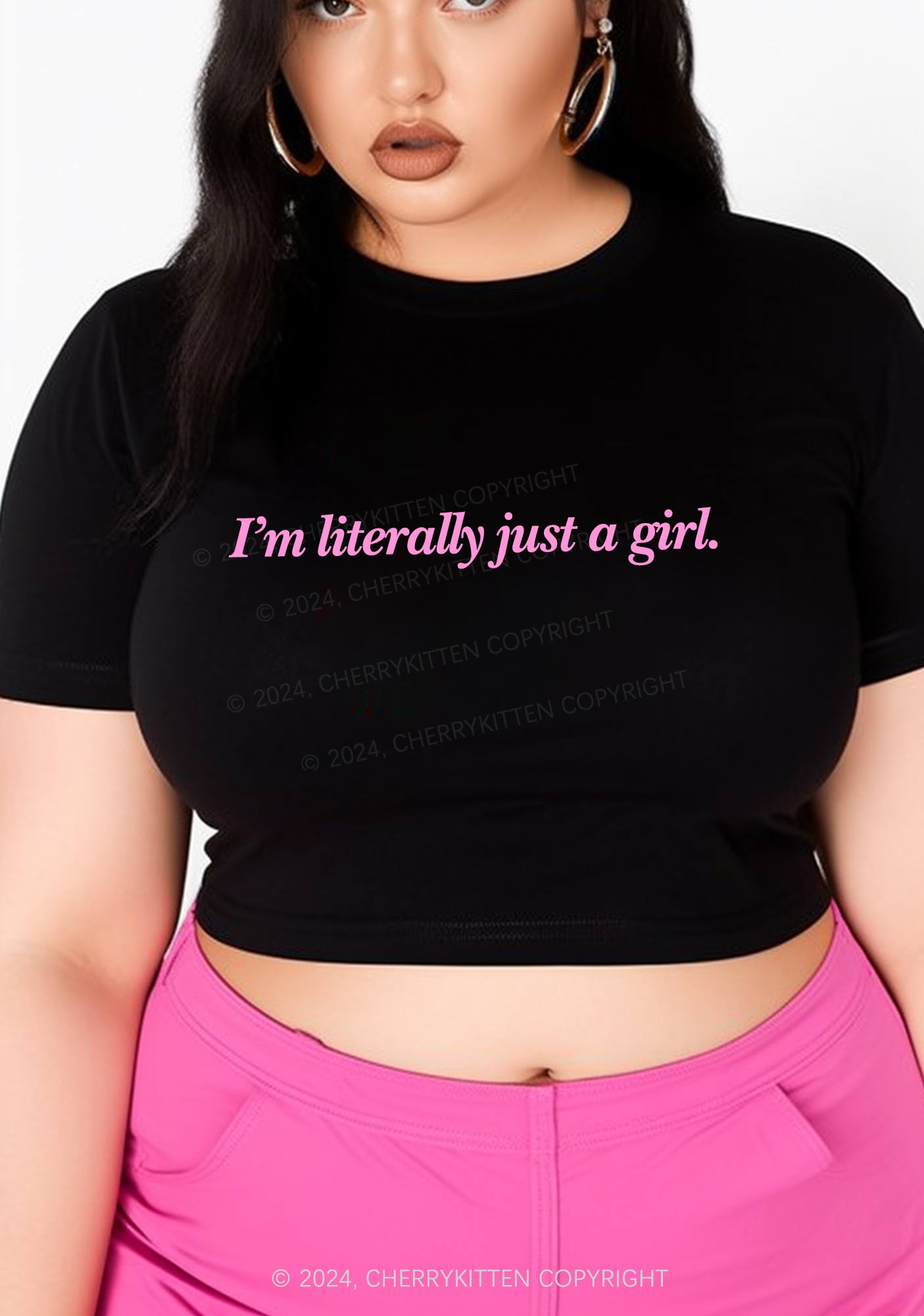 Curvy Literally Just A Girl Y2K Baby Tee Cherrykitten