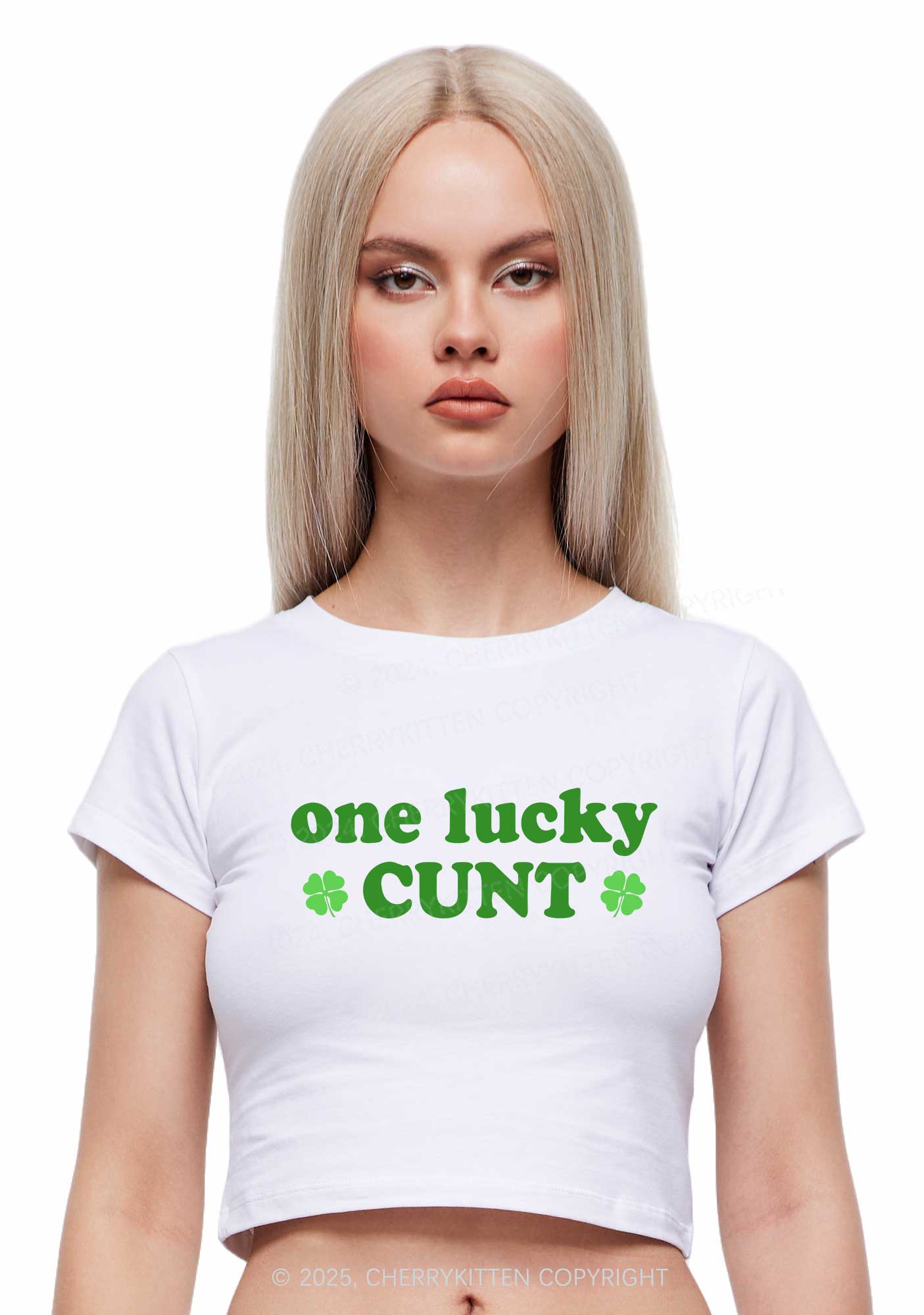 One Lucky Cxxt St Patricks Y2K Baby Tee Cherrykitten