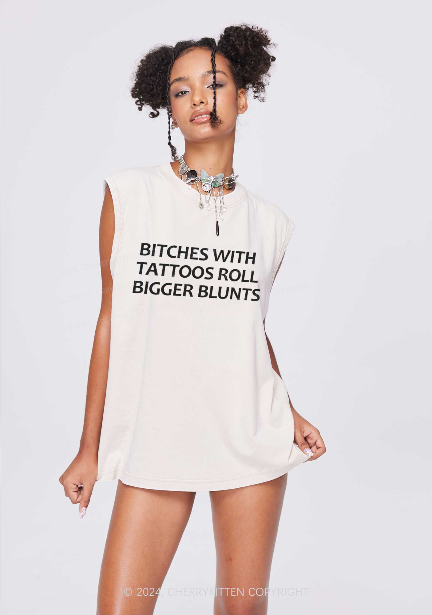 Bxxches Roll Bigger Blunts Y2K Washed Tank Cherrykitten