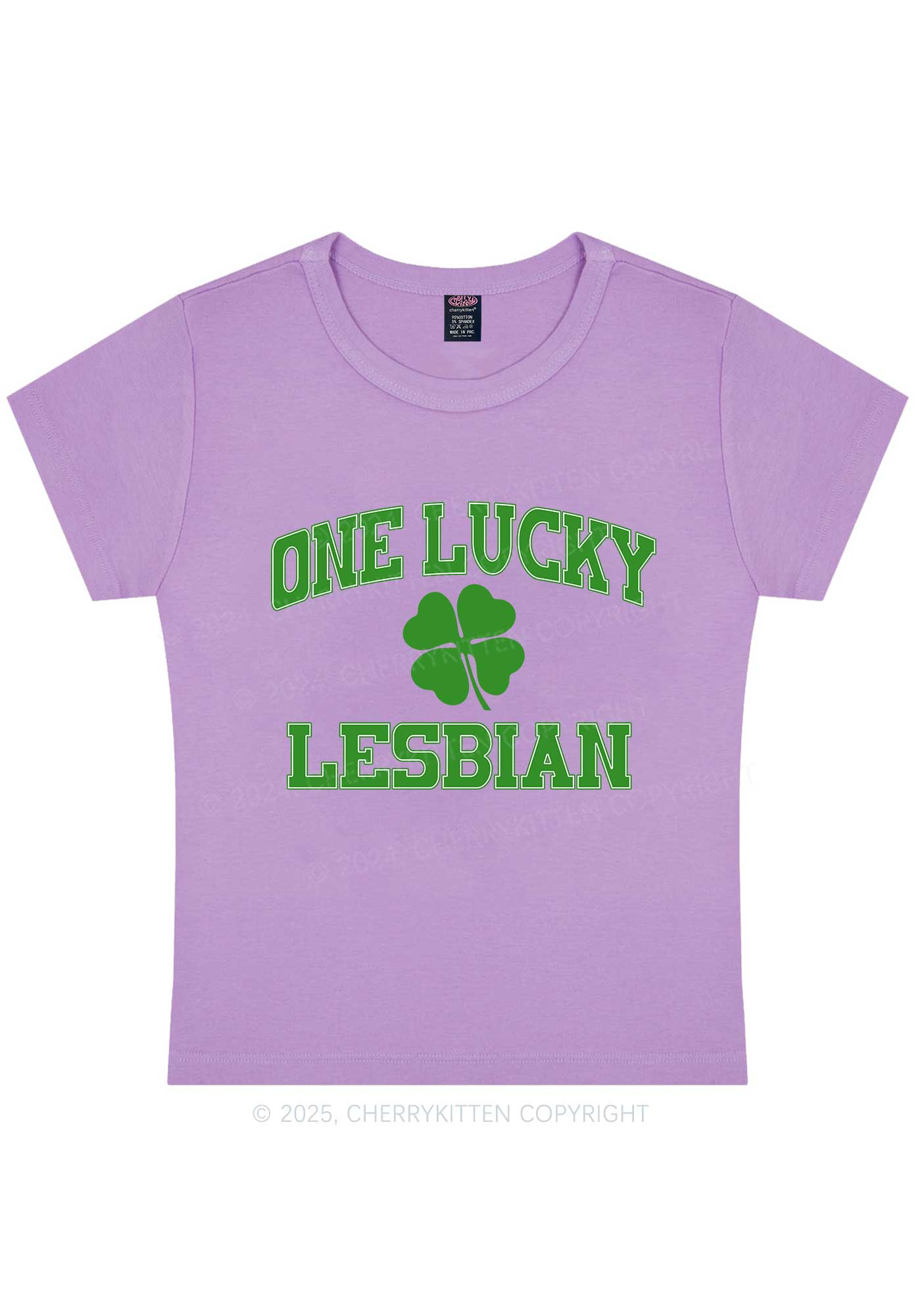 One Lucky Lesbian St Patricks Y2K Baby Tee Cherrykitten