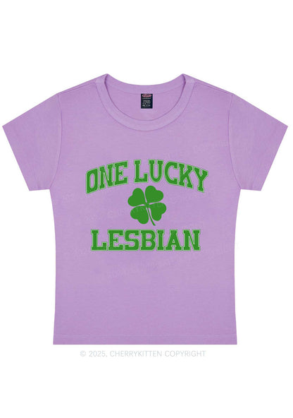 One Lucky Lesbian St Patricks Y2K Baby Tee Cherrykitten