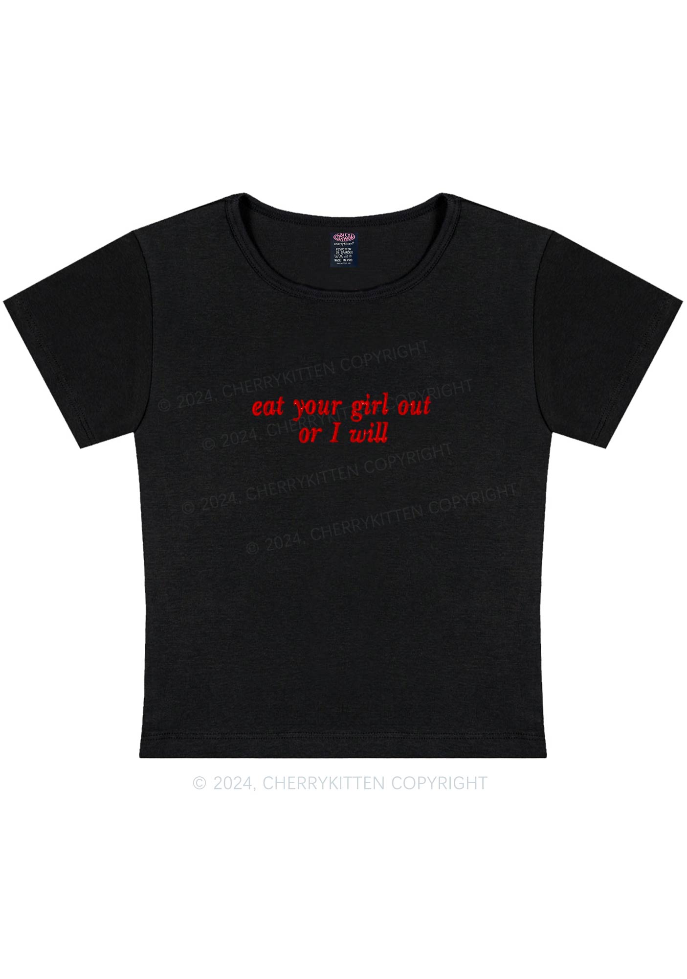 Embroidered Eat Your Girl Out Y2K Baby Tee Cherrykitten